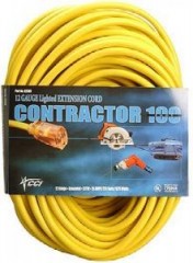 Coleman Cable 12/3 100' Yellow Contractor Extension Cord w/ Lighted End