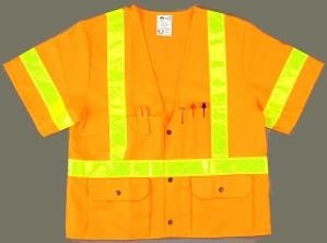 2W Class 3 Orange Safety Vests - Snap Front Closure