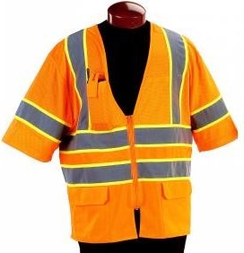 2W Class 3 Orange Safety Vests - Zipper Front Closure