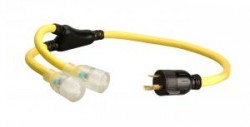 Coleman Cable 3' 10/3 STOW "Y" L5-30P to 2 Lighted 5-20R