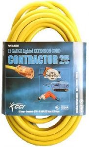 12/3 25' Yellow Contractor Extension Cord w/ Lighted End(USA MADE)