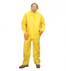 2PC Yellow PVC/Polyester Rainsuit with Attached Hood Large